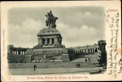 Ak Koblenz am Rhein, Denkmal Kaiser Wilhelm des Grossen am Deutschen Eck