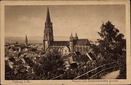 Ak Freiburg im Breisgau, Münster vom Greiffeneckschlößle gesehen