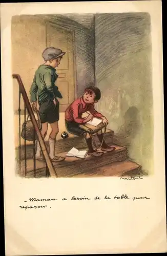 Künstler Ak Poulbot, Francisque, Maman a besoin de la table pour repasser