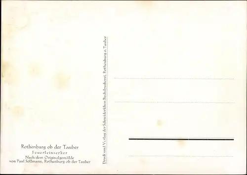 Künstler Ak Sollmann, Paul, Rothenburg ob der Tauber Mittelfranken, Feuerleinserker