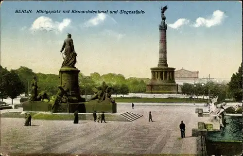 Ak Berlin Tiergarten, Königsplatz und Siegessäule, Bismarckdenkmal