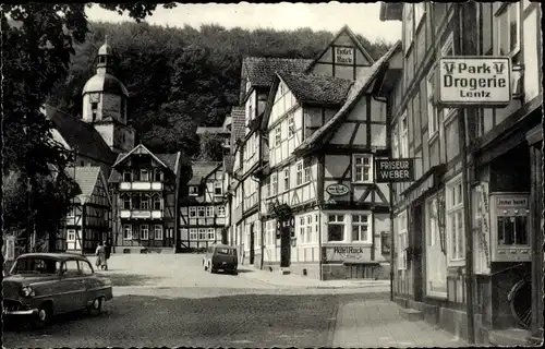 Ak Bad Sooden Allendorf an der Werra Hessen, Rhenanusplatz, Park Drogerie Lentz, Fachwerk