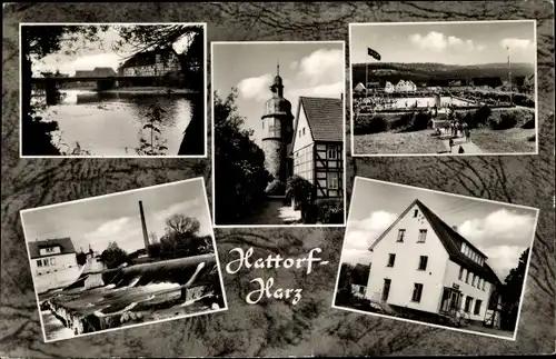 Ak Hattorf am Harz Niedersachsen, Kirche, Freibad, Uferpartie