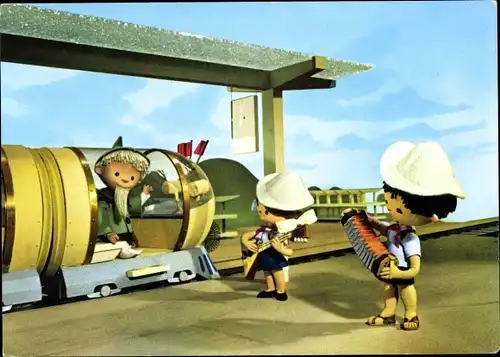 Ak Unser Sandmännchen, Sandmann, DDR Kinderfernsehen, Eisenbahn, 6243