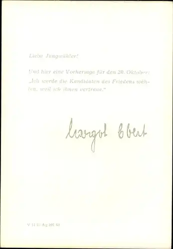 Ak Schauspielerin Margot Ebert, Wählt die Kandidaten der Nationalen Front, DDR, Portrait