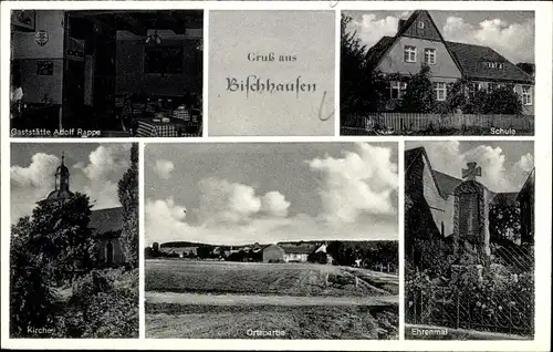 Ak Bischhausen Gleichen Landkreis Göttingen, Schule, Ehrenmal, Panorama, Kirche, Gaststätte