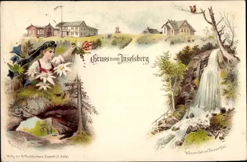 Litho Brotterode Trusetal in Thüringen, Inselsberg, Wasserfall