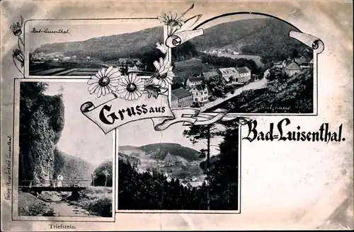 Ak Luisenthal in Thüringen, Brücke, Stutzhaus, Blick auf den Ort, Triefstein