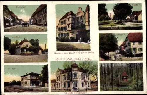Ak Rheinzabern in der Pfalz, Gasthaus zum Engel, Kirchstraße, Mühlstraße, Apotheke, Bahnhof