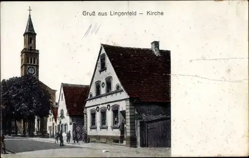Ak Lingenfeld in Rheinland Pfalz, Straßenpartie mit Kirche