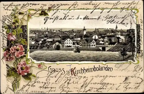 Passepartout Litho Kirchheimbolanden in der Pfalz, Totalansicht der Ortschaft