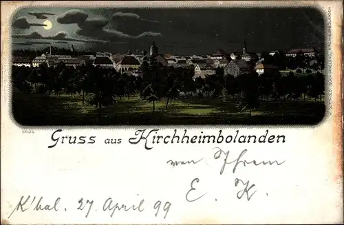 Mondschein Litho Kirchheimbolanden in der Pfalz, Totalansicht der Ortschaft