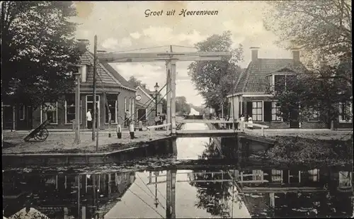 Ak Heerenveen Friesland Niederlande, Brücke, Häuser, Fluss