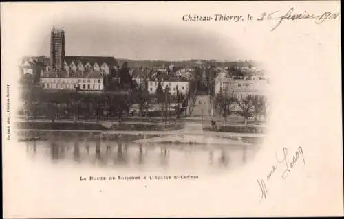 Ak Château Thierry Aisne, La Route de Sissonne, L'Eglise St. Crepin