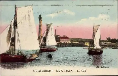 Ak Ouistreham Calvados, Riva Bella, Le Port, Phare, Segelboote