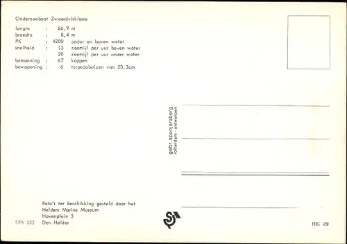 Ak Niederländisches U Boot, Onderzeeboot Zwaardvisklasse