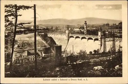 Ak Dvůr Králové nad Labem Königinhof Region Königgrätz, Labska nadrz v Tesnove