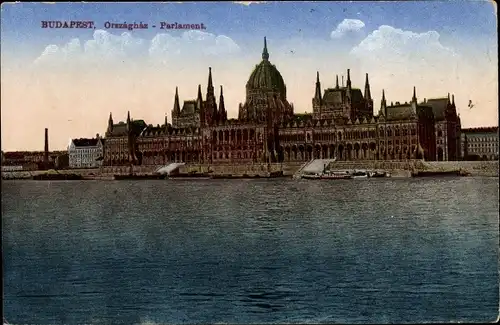 Ak Budapest Ungarn, Parlament, Reklame Vloeibaar Poetsextrakt, Chemische fabriek Glim, Mond