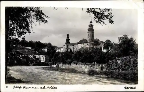 Ak Český Krumlov Krumau an der Moldau Jihoceský kraj Südböhmen, Partie mit Schloss