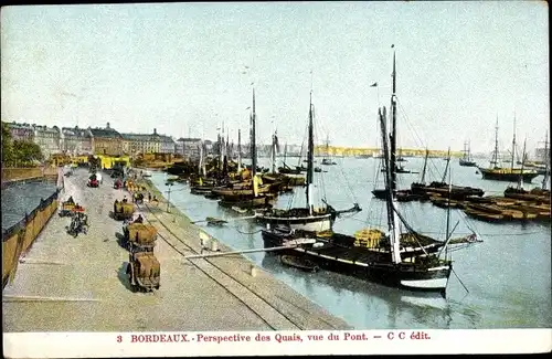 Ak Bordeaux Gironde, Perspective des Quais, vue du Pont