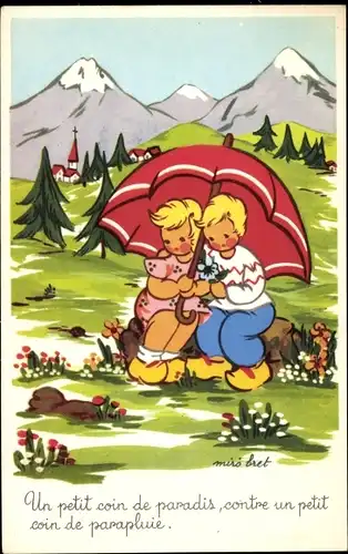 Künstler Ak Un petit coin de paradis, contre un petit coin de parapluie, Kinder unter Regenschirm