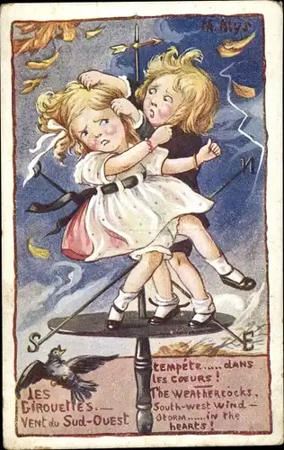 Künstler Ak Alys, M., Les Girouettes, Kinder im Streit auf einer Wetterfahne