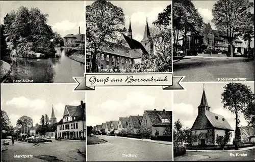 Ak Bersenbrück in Niedersachsen, Hasemühle, Kath. Kirche, Kloster, Marktplatz, Siedlung, Verwaltung