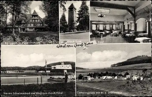 Ak Dransfeld in Niedersachsen, Gauß Turm auf dem Hohen Hagen, Gasthof, Schwimmbad, Zeltplatz