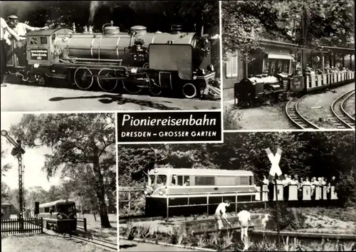 Ak Dresden Zentrum Altstadt, Pioniereisenbahn im Großen Garten, Dampflok