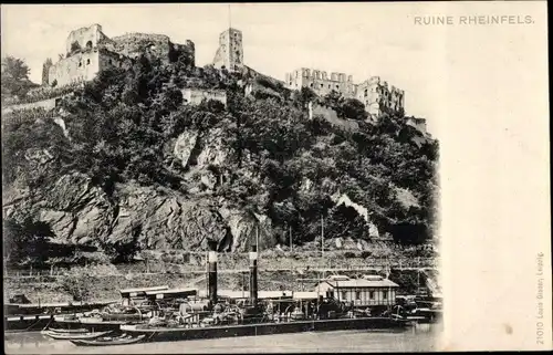 Ak Sankt Goar am Rhein, Ruine Rheinfels, Dampferstation