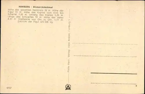 Ak Hamburg Mitte Neustadt, Bismarckdenkmal