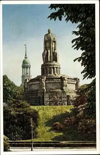 Ak Hamburg Mitte Neustadt, Bismarckdenkmal, Michaeliskirche