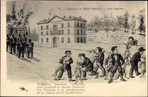 Ak Saint Saulge Nièvre, Legende de St. Saulge, Les Lapins, Gendarmerie