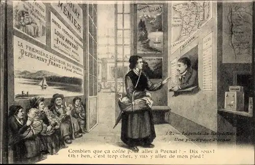 Ak Saint Saulge Nièvre, Legende de St. Saulge, Une Place pour Pornat, Fahrkartenschalter