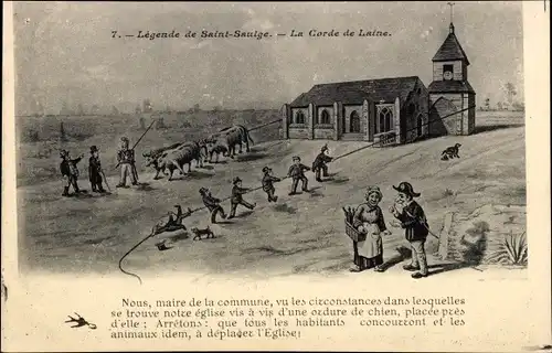 Ak Saint Saulge Nièvre, Legende de St. Saulge, La Corde de Laine, Maire, Eglise