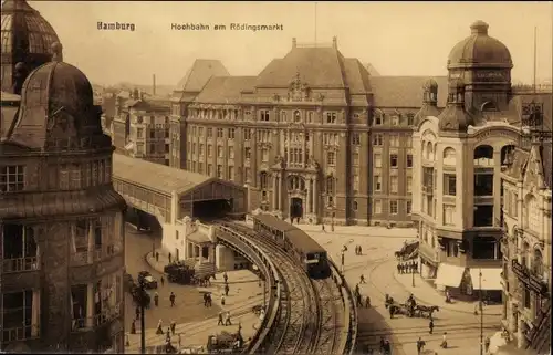 Ak Hamburg, Hochbahn beim Rödingsmarkt