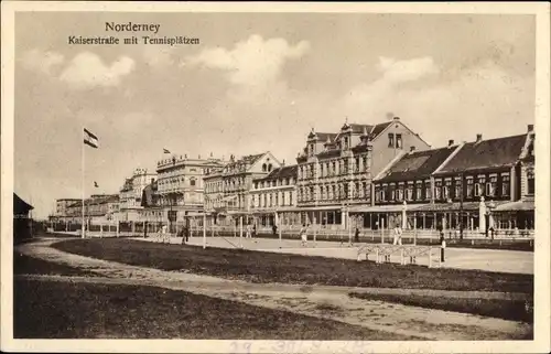 Ak Norderney Kreis Aurich, Kaiserstraße mit Tennisplätzen 