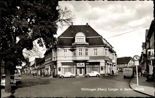 Ak Wittingen in Niedersachsen, Lange und Junkerstraße, Cafe