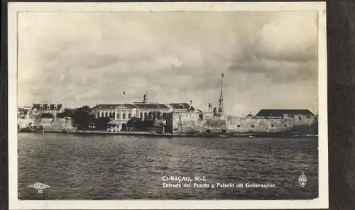 Ak Curaçao Niederländische Antillen Karibik, Entrada del Puerto, Palacio del Gobernador
