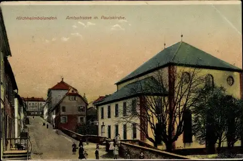Ak Kirchheimbolanden in der Pfalz, Amtsstraße mit Paulskirche