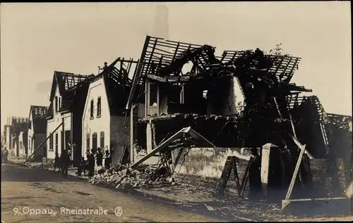 Ak Oppau Ludwigshafen am Rhein, Explosion des Stickstoffwerkes 1921, Rheinstraße, Hausruinen