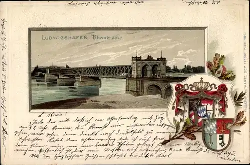 Präge Wappen Litho Ludwigshafen am Rhein, Rheinbrücke
