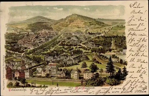 Litho Bad Nauheim in Hessen, Totalansicht der Ortschaft