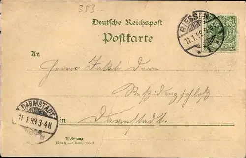 Litho Gießen an der Lahn Hessen, Blick auf den Ort, Universität mit Laboratorium, Liebigdenkmal