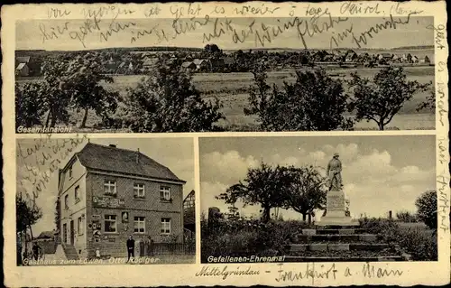 Ak Mittelgründau Gründau in Hessen, Gesamtansicht, Gasthaus Zum Löwen, Ehrenmal