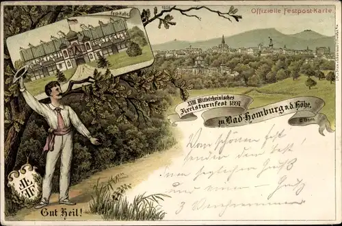 Litho Bad Homburg vor der Höhe, XXIII. Mittelrheinisches Turnfest 1897, Festhalle, Turner