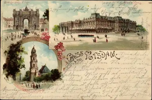 Litho Potsdam in Brandenburg, Brandenburger Tor, Stadtschloss, Garnisonkirche