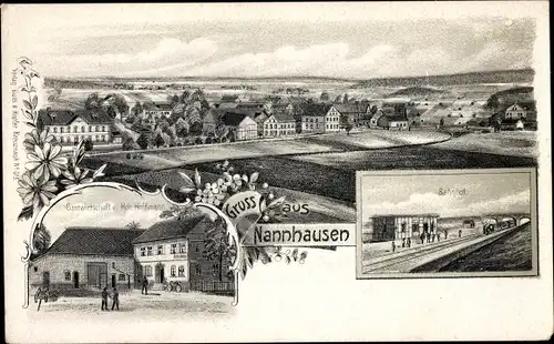 Ak Nannhausen Rheinland Pfalz, Bahnhof, Gleisseite, Gastwirtschaft, Totalansicht