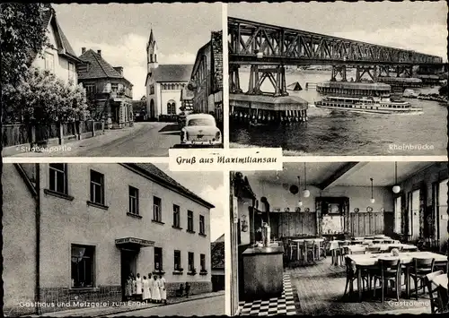 Ak Maximiliansau Wörth am Rhein, Gasthaus zum Engel, Innenansicht, Rheinbrücke