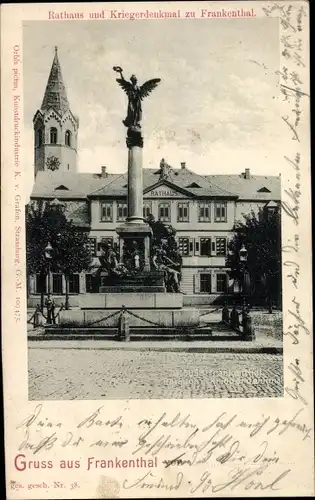 Ak Frankenthal in der Pfalz, Rathaus, Kriegerdenkmal